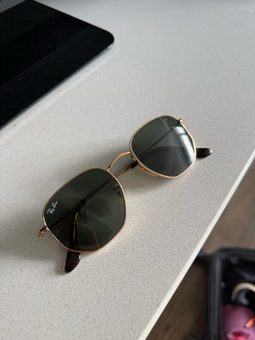 Ray-Ban Gold Frame Sunglasses with Green Lenses